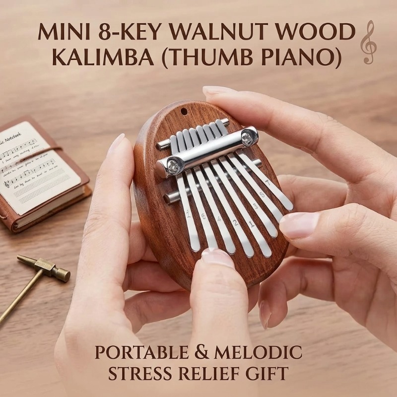 Musical Instrument For Beginners - 8 Key Mini Wooden Kalimba Thumb