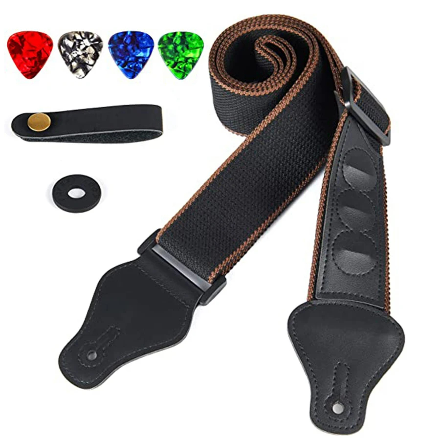 7Pcs/Set Guitar Strap Black PU - Musical Instrument Note recensie en prijs