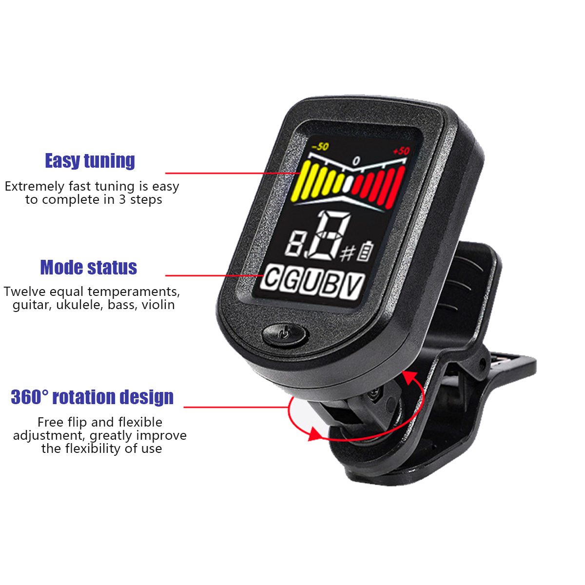 Clip-On Guitar Tuner with Regu - Musical Instrument Note recensie en prijs